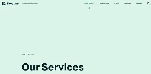 The title and navigation bar of one of Envy Labs' webpages