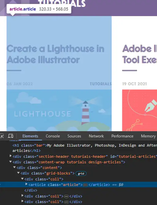 A view at an article's code in Veerle